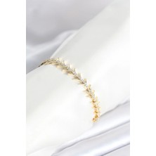 Pirinç Gold Renk Balık Sırtı Model Zirkon Taşlı Kadın Bileklik