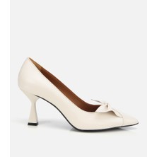 Hotiç Kadın Deri Ekru Fiyonk Detaylı İnce Topuklu Stiletto