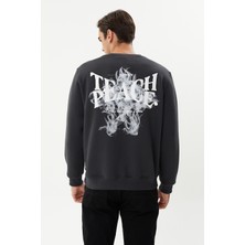 Esw 2757-D Black Sırt Baskılı Bisiklet Yaka Şardonlu Erkek Kalın Sweat Siyah