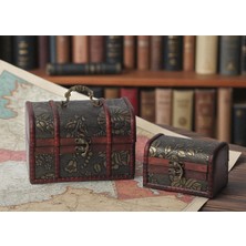 Lüks Işlemeli Vintage Eskitme Tasarımlı 2li Sandık Çok Amaçlı Takı Aksesuar Kutusu Dekoratif Obje