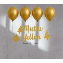 4 Adet Metalik Gold Balon Yılbaşı Mutlu Yıllar Kaligrafi Yazı Set