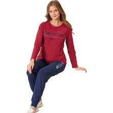 Over Sleep 3198 Kadın Kışlık Süprem Yuvarlak Yaka Eşli Pijama Takımı
