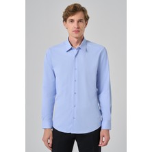  Erkek A. Mavi Slim Fit Sert Yaka Gömlek