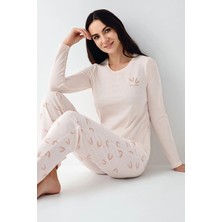 Pierre Cardin 9061 Kadın Toz Pembe Uzun Kollu Yuvarlak Yaka Pijama Takımı