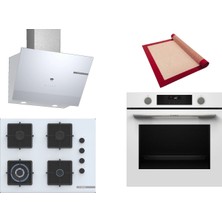 Bosch Beyaz 3 Lü Ankastre Set 463 ( HUA736EV0T - POH7C2P30O - DWK67PJ20T  ) 67CM Wok Bek Ocak - Buhar Destekli Fırın - Pişirme Matı ile