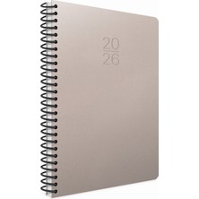 2026 407-SEK Plastik Spiralli - Sert Kapak 17X24 Günlük Beyaz Ajanda Gri