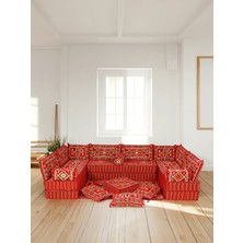 Şark Köşesi Takımı 40 cm Minder Kalınlığında Kırmızı Anadolu Modeli 22 Parça