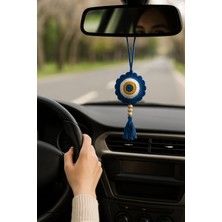 Amigurumi Araba Dikiz Aynası Süsü & Anahtarlık & Çanta Askısı - El Örgüsü Lacivert Nazar Boncuğu