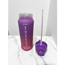 Pipetli Çift Renk Motivasyon Su Matarası 700 ml Sızdırmaz Kapak El Tutmaç Lı Su Şişesi