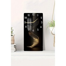 Altın Işıklı Spiral Merdiven Tasarımlı Temperli Cam Tablo Saat – 30×60 cm Hd Uv Baskı– CUSD207