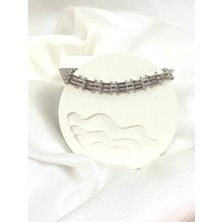 Taşlı Gümüş Tren Yolu Çelik Bileklik