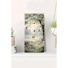 Doğa Manzaralı Geyik Temalı Temperli Cam Tablo Saat – 30×60 Cm– Uv Baskı– CUSD150