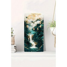 Temperli Cam Tablo Saat – Şelale ve Dağ Manzaralı 30X60CM Uv Baskı – CUSD005