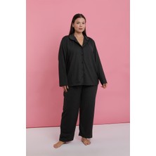 Moda Serdem Modaserdem  Kadın Büyük Beden Füme Düğmeli Pijama Takımı