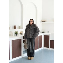 My Lunessa Zr Antrasit Oversize Kısa Kürk Mont