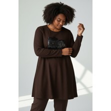 Kadın Önü Taş Detaylı Kol Ağzı Lastikli Battal Beden Tunik