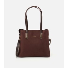 Hotiç Kadın Süet Kahverengi Gold Aksesuarlı Omuz Çantası