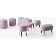 Teddy Bench ve Puff Set Pembe