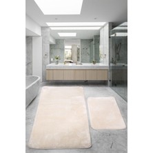 Bej Banyo Halısı Takımı 80X150 ve 50X80 cm Kaymaz Set