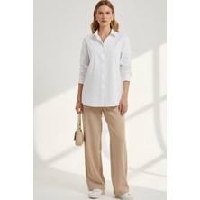 Kadın Beyaz Klasik Regular Fit Gömlek Yaka Düğmeli Uzun Kollu Zarif Gömlek – Kadın Gömlek