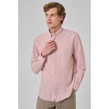  Erkek Turuncu Pamuk Trend Çizgili  Dynamic Fit Düğmeli Yaka Gömlek