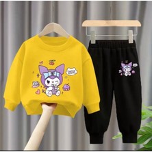 Kids Face Özel Tasarım Kuromi Party Zamanı Baskılı Şardonlu Kışlık Kız Çocuk Eşofman Takımı