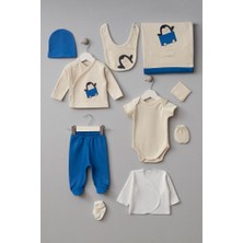 Bebitof %100 Pamuk Arabalı Penguen Desenli 10 Parça Kutulu Yenidoğan Hastane Çıkısı Seti BBTF.MV.10094