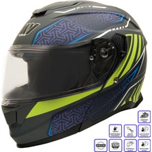 Gp My Helmet MKS002-RGBY Güneş Vizörlü Şeffaf Çene Açılır Motosiklet Kaskı Xxl