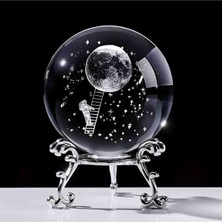 Dekoratif Metal Ayaklı Aya Çıkan Tasarımlı 3D Cam Küre 6cm
