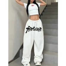 Amor Face Büyük Beden Sokak Modası Graffiti  Baskılı Kışlık Ispanyol Paça Hip Hop Kadın Eşofman Altı