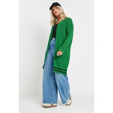 Büyük Beden Uzun Kollu Önü Kapamasız Uzun Dantel Hırka 302325