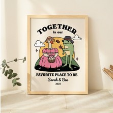 Kişiselleştirilmiş Çift Baskısı, Kişiye Özel Kurbağa Illüstrasyonu, Yıldönümü Nişan Sevgililer Günü Hediye Fikri