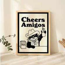 Çerçeveli Cheers Amigos, Retro Içecek Posteri, Kovboy Kedi Süt Posterleri, Kovboy Kedi Baskısı, Mutfak Dekoru