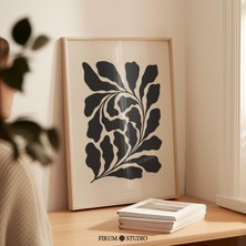 Orta Yüzyıl Soyut Botanik Yapraklar, Siyah ve Bej Modern Sanat