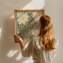 Adaçayı Yeşili Papatyalar Kare Duvar Sanatı, Soyut Çiçek Sanatı