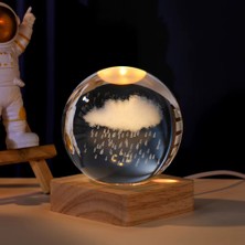 Kişiye Özel Büyük Boy Yağmurlu Bulut Temalı Kristal Küre Lamba