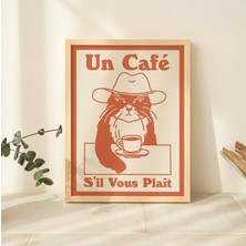 Fransız Kafe Kedi Baskısı, Retro Içecek Posteri, Kovboy Kedi Kahve Posterleri, Un Cafe Sil Vous Plait