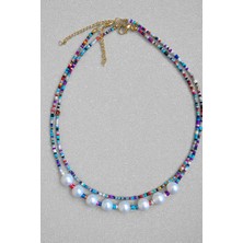 Boho Tarz Renkli Boncuklu Çift Sıralı Inci Detaylı Kolye – El Yapımı Ayarlanabilir