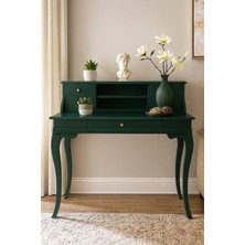 Wooding Mobilya 110 cm 5 Çekmeceli Masif Yeşil Raflı Çalışma Masası