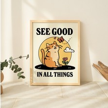 Renkli Kedi Illüstrasyon Baskısı, Güzel Sözler, Sevimli Kelebek Çocuk Sınıfı Posterleri