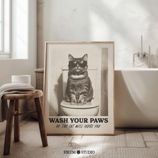 Tuhaf Kedi Banyo Duvarı, Patilerinizi Yıkayın