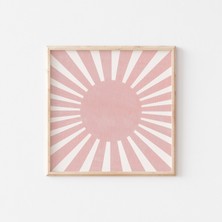 Danimarka Pastel Dekoru, Güneş Patlaması Duvar Dekoru, Kare Sanat, Allık Pembesi Duvar Sanatı