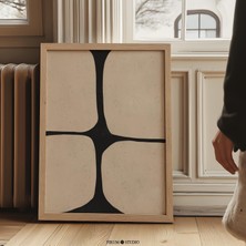 Organik Minimalist Bej ve Siyah Duvar Sanatı, Modern Soyut Sanat
