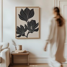 Bej ve Siyah Manolya Duvar Sanatı - Orta Yüzyıl Modern Soyut Çiçek Dekoru | Çiftlik Evi Dekoru Için Kasvetli Estetik Sanat |