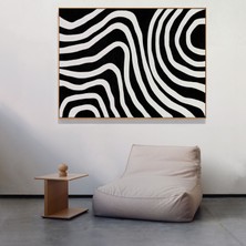 Yatay Soyut Siyah Beyaz Duvar Sanatı: Büyük Boy, Ekstra Büyük Kalın Dalgalı Kavisli Çizgilerden Oluşan Sanat Posteri