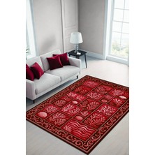 The Reef Design Kırmızı Mercan Desenli Patchwork Eskitme Halı Dijital Baskılı Dokuma Kaymaz Tabanlı Yıkanabilir Salon Halısı