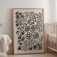 Sevimli Naif Çiçekler Duvar Sanatı, Botanik Çizgiler Sanatı