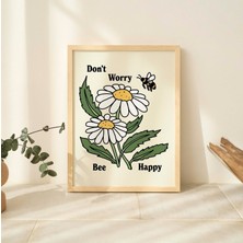 Sevimli Arı Papatya Çiçekleri Baskısı, Vintage Botanik Illüstrasyon, Arı ve Bitkilerle Pozitiflik Baskıları