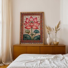 Kırmızı Lotus Sanatı, Hint Duvar Sanatı, Eski Botanik Baskılar, Pembe Lotus Çiçeği