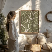 Sönük Yeşil Soyut Botanik Sanatı - Toprak Tonlarında Eklektik Yatak Odası Için Orta Yüzyıl Modern | Bohem Duvar Sanatı |